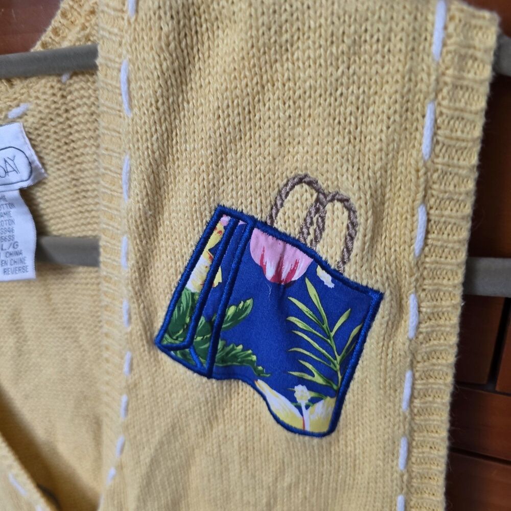 Vintage Mandal Bay Sweater Vest Size Large Yellow Appliqued Purses Shopping - Picture 6 of 11